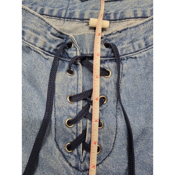 Blue Lace Up Mid Rise Flare Leg Side Stripes Y2K Rare Jeans Size 9 - Picture 7 of 10